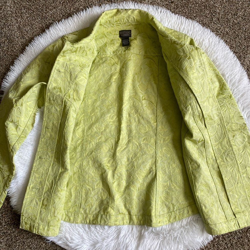 Additions by Chico’s Jacket Embroidered Button Front Lime Green Womens Medium - Picture 3 of 8